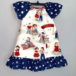 NEW Handmade 4th of July Stars Dress Vintage Print Girls Toddler Size 2T - 3T